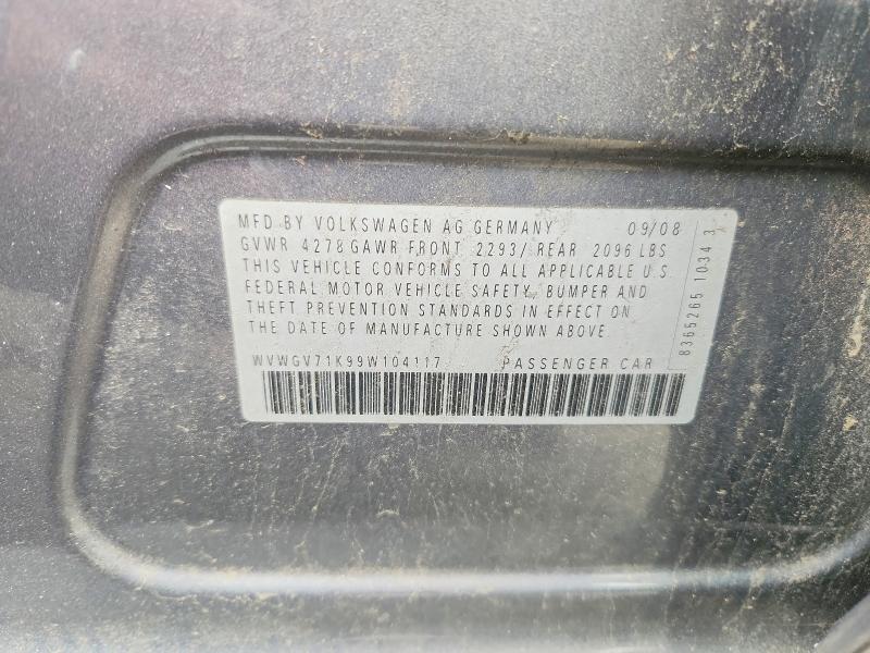 Продажа на аукционе авто 2009 Volkswagen Gti, vin: WVWGV71K99W104117, номер лота: 50908326