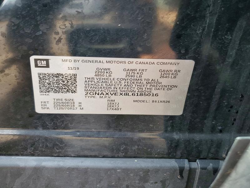 49542066 :رقم المزاد ، 2GNAXVEX8L6185016 vin ، 2020 Chevrolet Equinox مزاد بيع