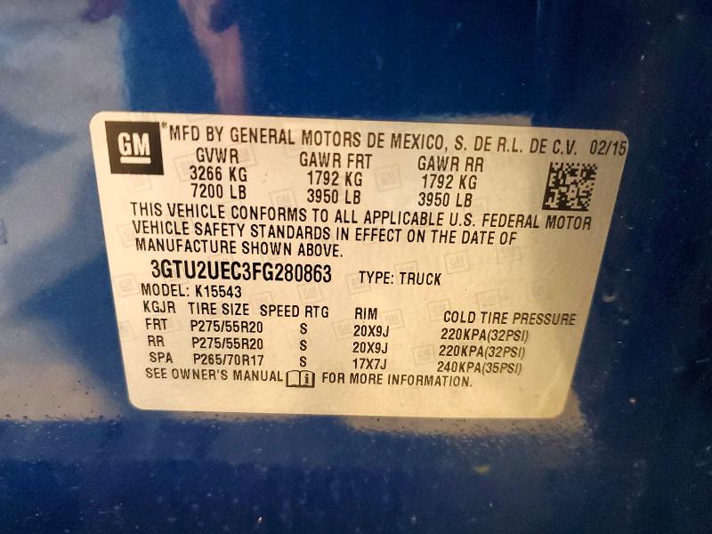 2015 Gmc Sierra მანქანა იყიდება აუქციონზე, vin: 3GTU2UEC3FG280863, აუქციონის ნომერი: 50964666