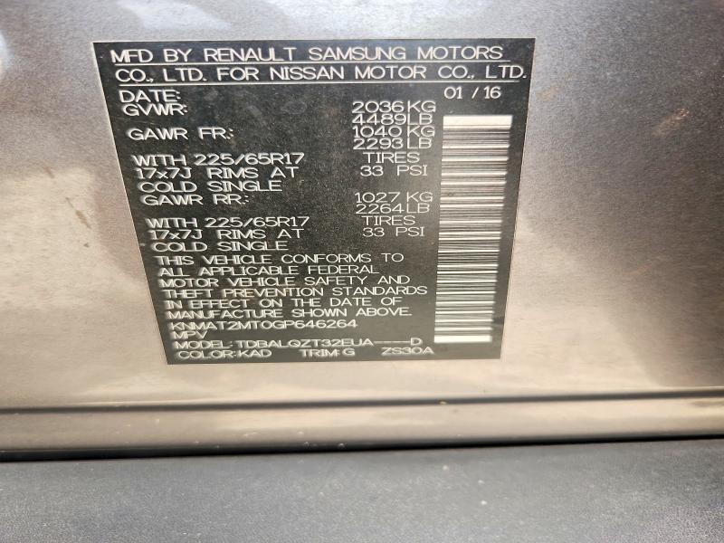 Продаж на аукціоні авто 2016 Nissan Rogue, vin: KNMAT2MT0GP646264, номер лоту: 52066406