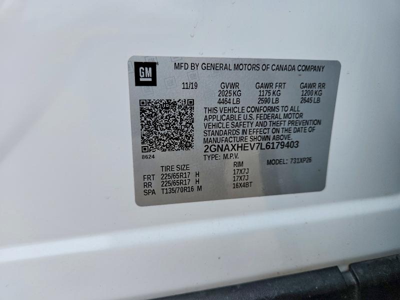 Продажа на аукционе авто 2020 Chevrolet Equinox, vin: 2GNAXHEV7L6179403, номер лота: 50936516