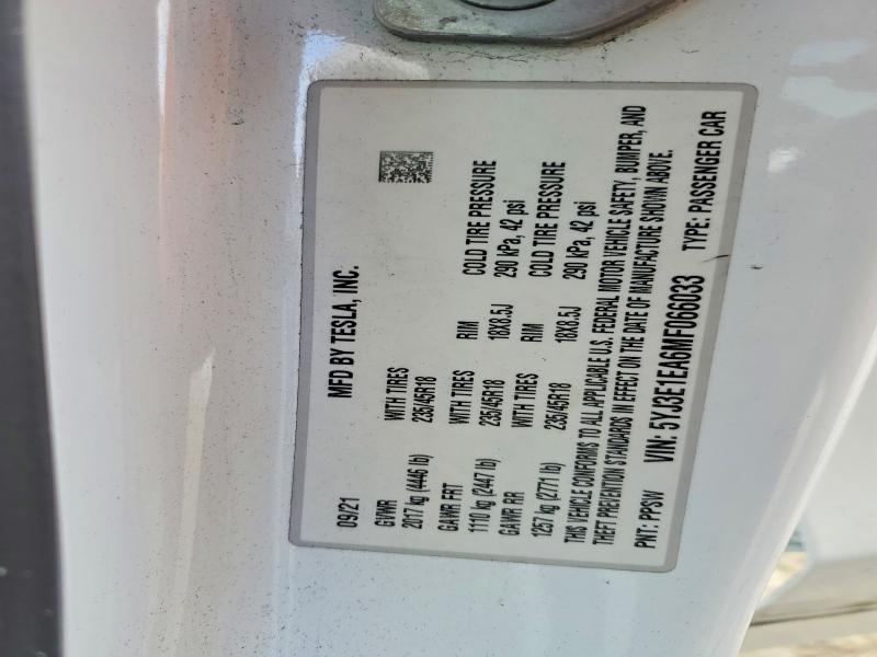 Продаж на аукціоні авто 2021 Tesla Model 3, vin: 5YJ3E1EA6MF066033, номер лоту: 49265586