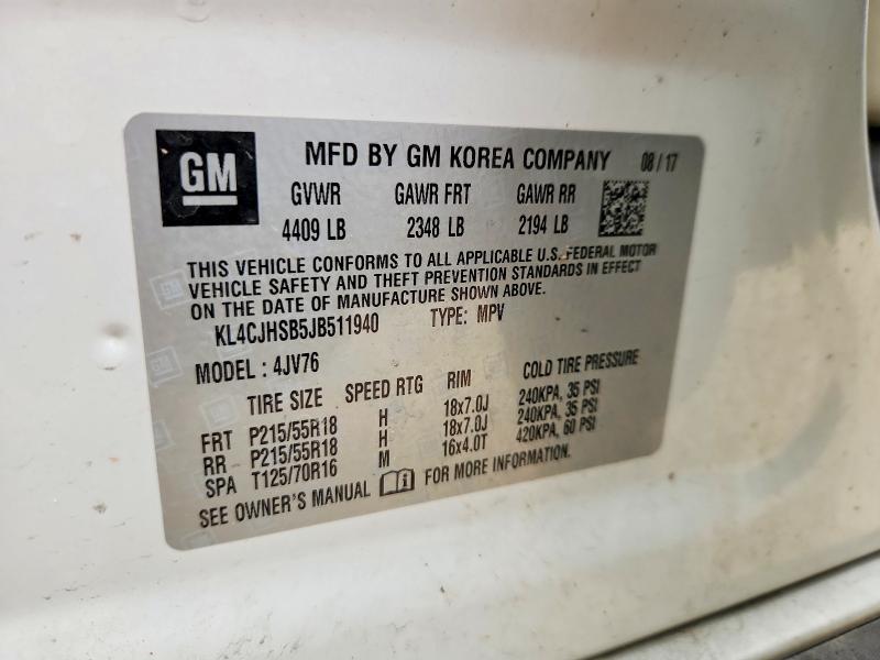 51161476 :رقم المزاد ، KL4CJHSB5JB511940 vin ، 2018 Buick Encore مزاد بيع