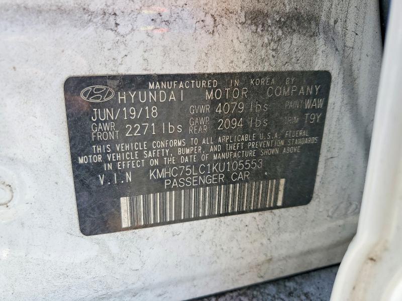 2019 Hyundai Ioniq Hybrid მანქანა იყიდება აუქციონზე, vin: KMHC75LC1KU105553, აუქციონის ნომერი: 49019826