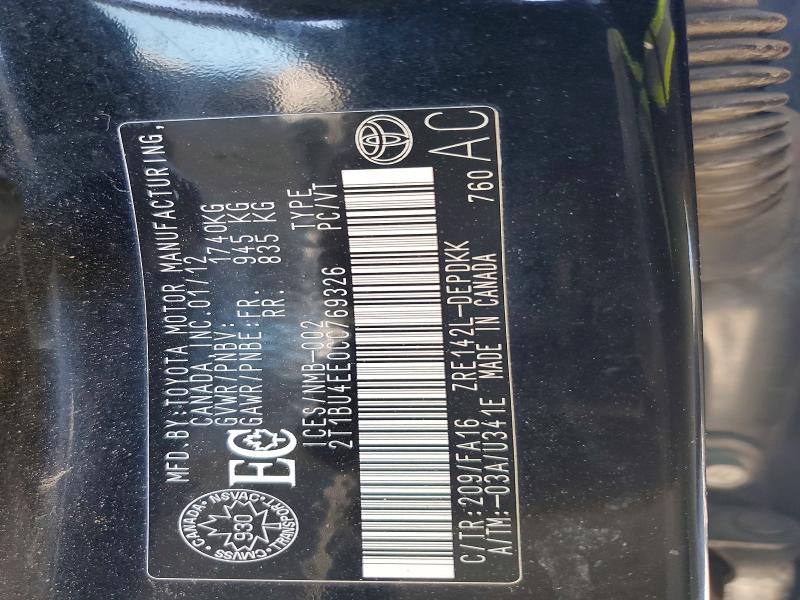 Продажа на аукционе авто 2012 Toyota Corolla, vin: 2T1BU4EE0CC769326, номер лота: 48254996
