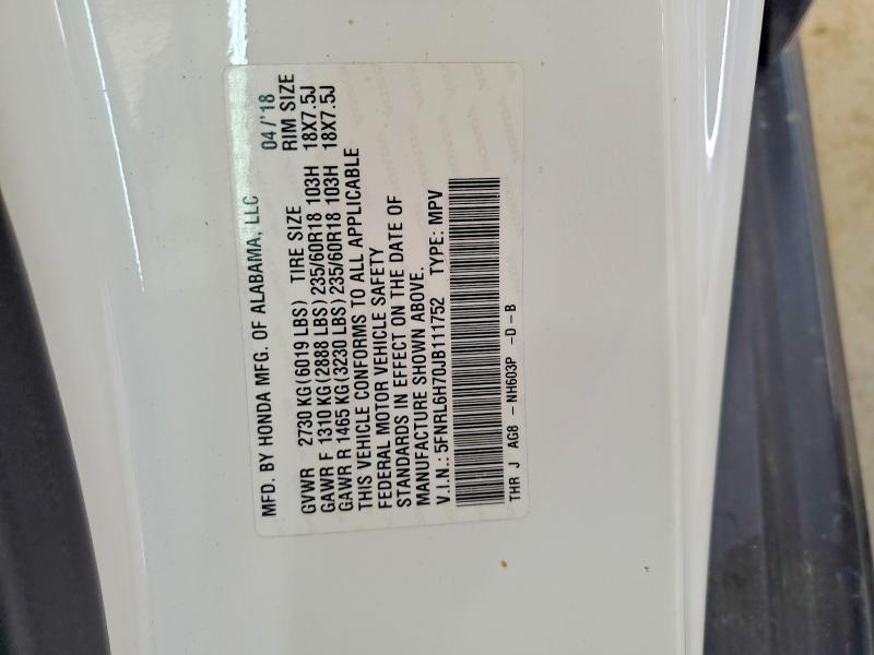 Aukcja sprzedaży 2018 Honda Odyssey, vin: 5FNRL6H70JB111752, numer aukcji: 49458136