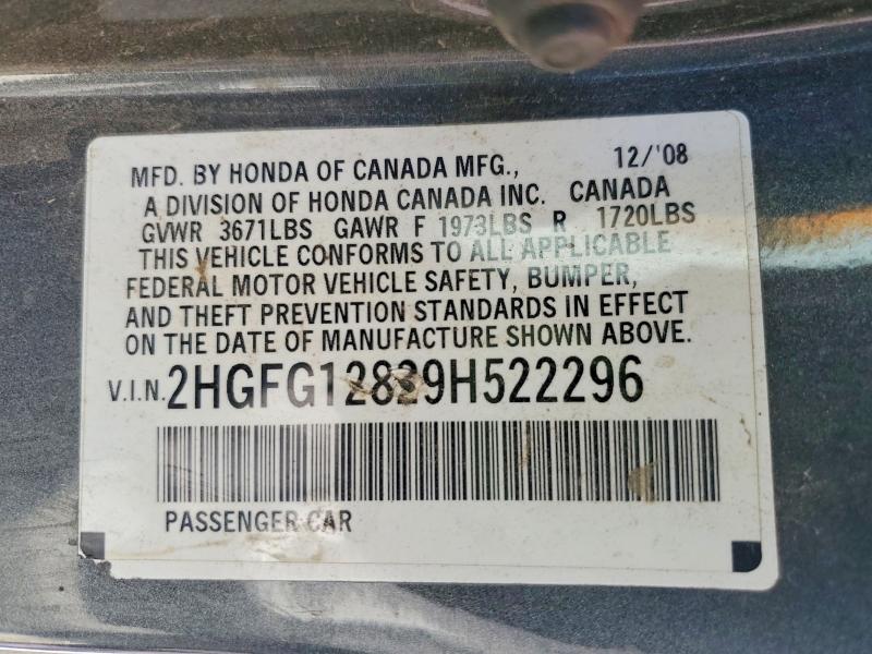 49642946 :رقم المزاد ، 2HGFG12829H522296 vin ، 2009 Honda Civic مزاد بيع