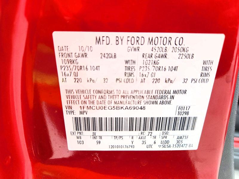 49381976 :رقم المزاد ، 1FMCU0EG5BKA69048 vin ، 2011 Ford Escape مزاد بيع
