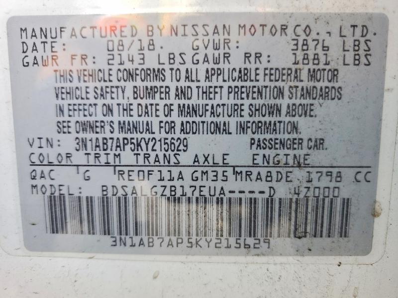 Продаж на аукціоні авто 2019 Nissan Sentra, vin: 3N1AB7AP5KY215629, номер лоту: 49626736