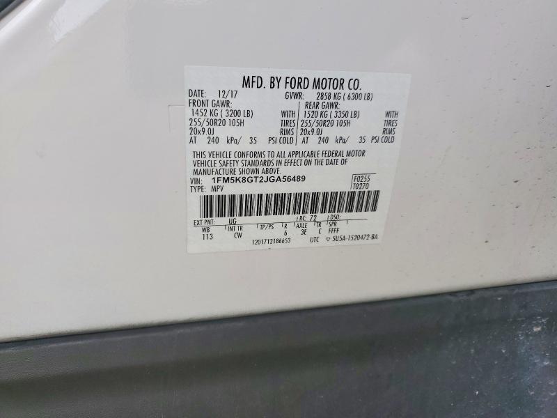 51114016 :رقم المزاد ، 1FM5K8GT2JGA56489 vin ، 2018 Ford Explorer مزاد بيع