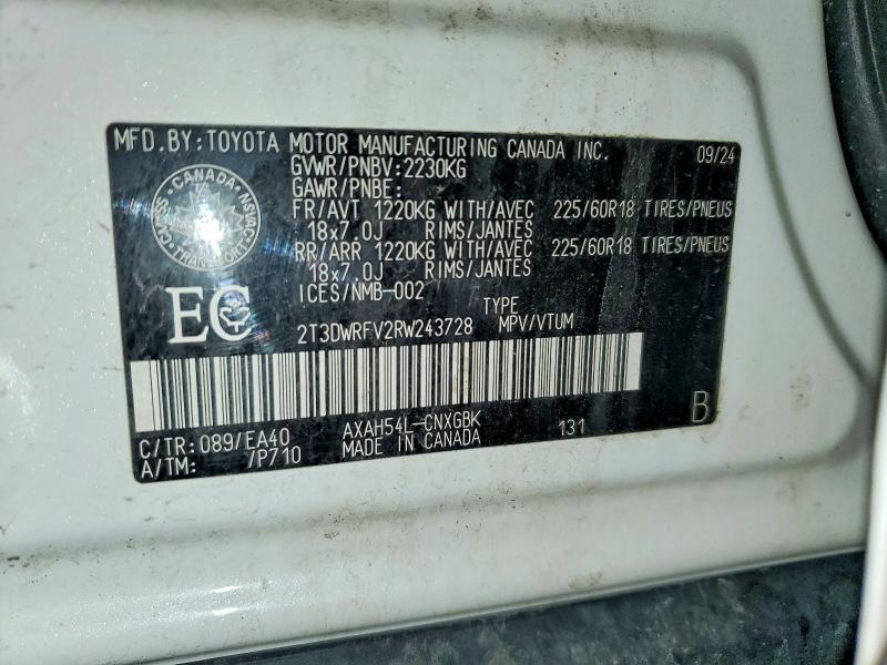 2024 Toyota Rav 4 მანქანა იყიდება აუქციონზე, vin: 2T3DWRFV2RW243728, აუქციონის ნომერი: 48389456