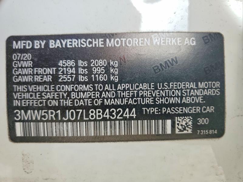 49636016 :رقم المزاد ، 3MW5R1J07L8B43244 vin ، 2020 Bmw 330i مزاد بيع
