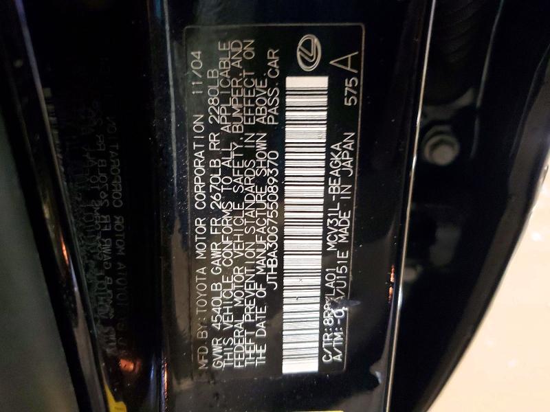 2005 Lexus Es მანქანა იყიდება აუქციონზე, vin: JTHBA30G755089370, აუქციონის ნომერი: 50591766