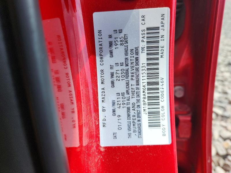 Продажа на аукционе авто 2019 Mazda 3, vin: JM1BPBAM6K1115331, номер лота: 50116536