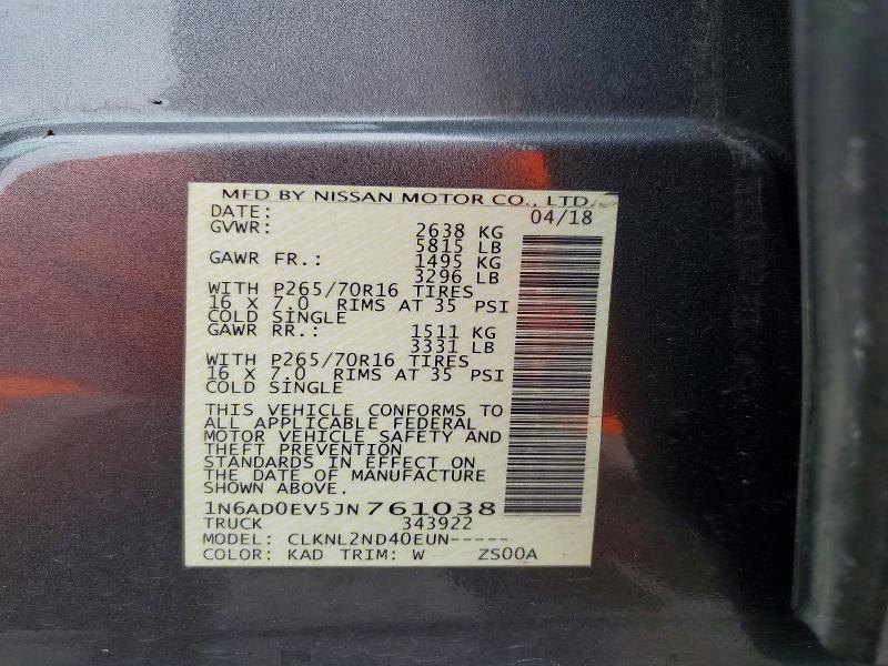 2018 Nissan Frontier მანქანა იყიდება აუქციონზე, vin: 1N6AD0EV5JN761038, აუქციონის ნომერი: 51031736