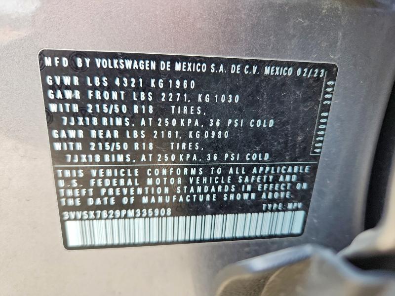 50491636 :رقم المزاد ، 3VVSX7B29PM335908 vin ، 2023 Volkswagen Taos مزاد بيع