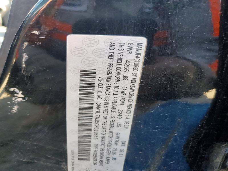 2012 Volkswagen Jetta მანქანა იყიდება აუქციონზე, vin: 3VW3L7AJ5CM019565, აუქციონის ნომერი: 51838126