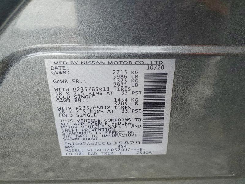 Aukcja sprzedaży 2020 Nissan Pathfinder, vin: 5N1DR2AN2LC635829, numer aukcji: 48899376