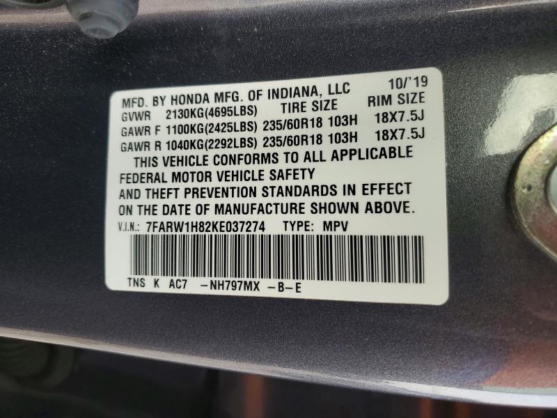 51781966 :رقم المزاد ، 7FARW1H82KE037274 vin ، 2019 Honda Cr-v مزاد بيع