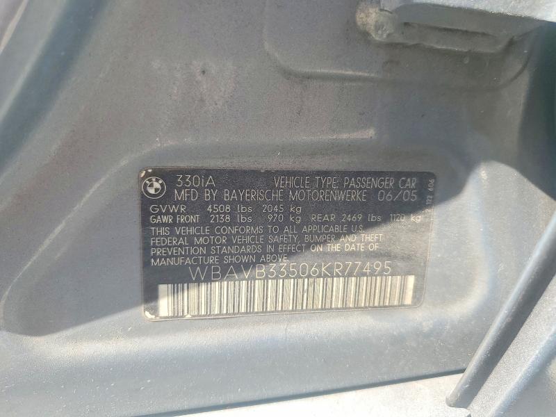 2006 Bmw 330 მანქანა იყიდება აუქციონზე, vin: WBAVB33506KR77495, აუქციონის ნომერი: 49676416