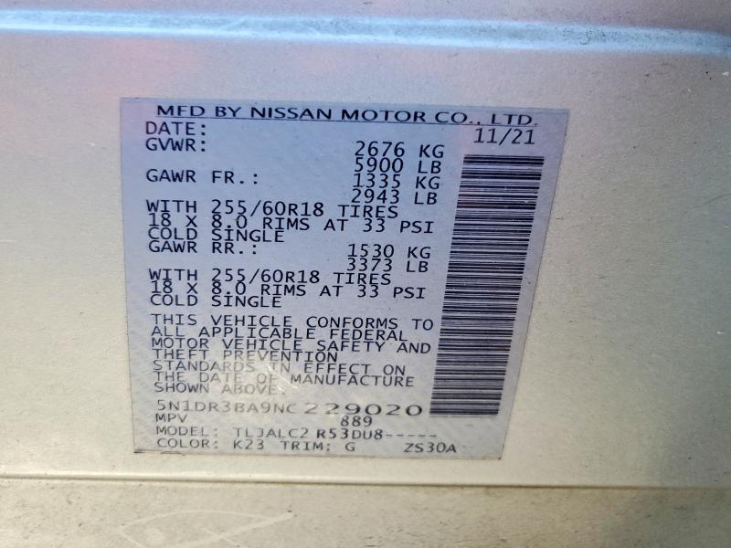 Продаж на аукціоні авто 2022 Nissan Pathfinder, vin: 5N1DR3BA9NC229020, номер лоту: 50831646