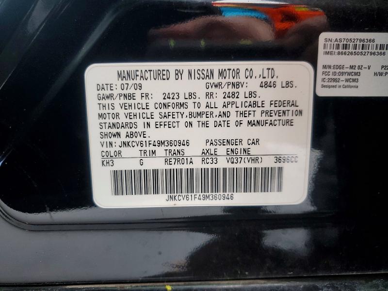 Aukcja sprzedaży 2009 Infiniti G37 Sedan, vin: JNKCV61F49M360946, numer aukcji: 49311786