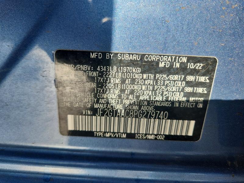 Aukcja sprzedaży 2023 Subaru Crosstrek, vin: JF2GTAAC8PG279740, numer aukcji: 50269236