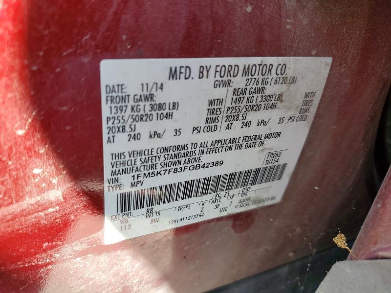 2015 Ford Explorer მანქანა იყიდება აუქციონზე, vin: 1FM5K7F83FGB42389, აუქციონის ნომერი: 49592116