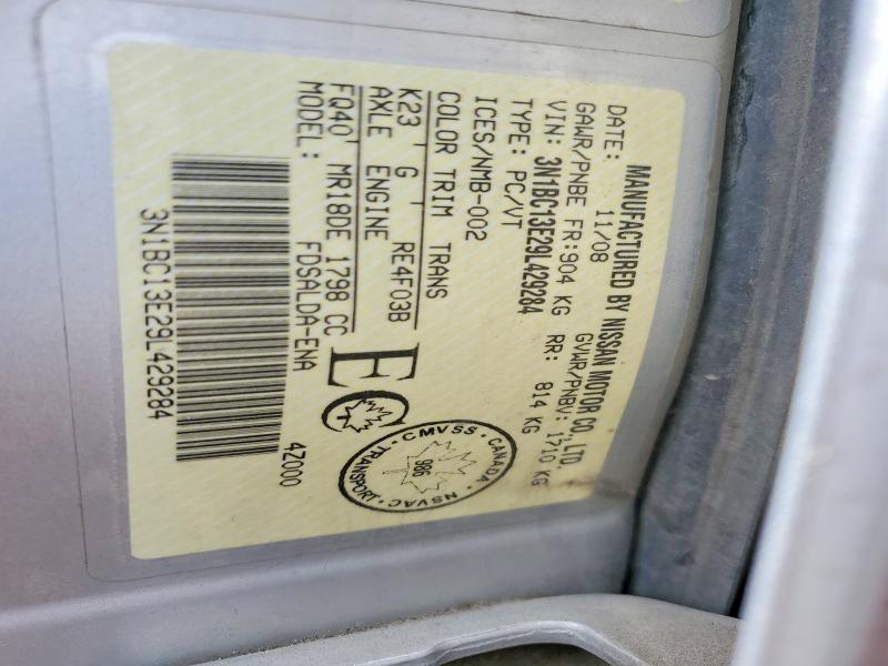 2009 Nissan Versa მანქანა იყიდება აუქციონზე, vin: 3N1BC13E29L429284, აუქციონის ნომერი: 51845286