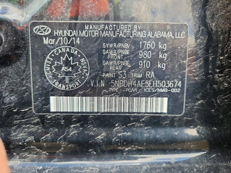 51593956 :رقم المزاد ، 5NPDH4AE5EH503674 vin ، 2014 Hyundai Elantra مزاد بيع
