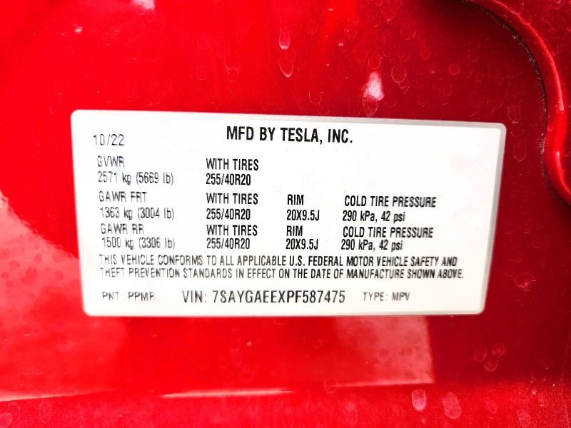 49321506 :رقم المزاد ، 7SAYGAEEXPF587475 vin ، 2023 Tesla Model Y مزاد بيع