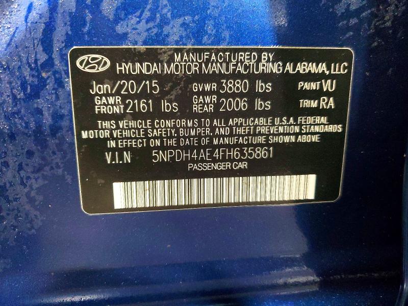 Продажа на аукционе авто 2015 Hyundai Elantra, vin: 5NPDH4AE4FH635861, номер лота: 50977826