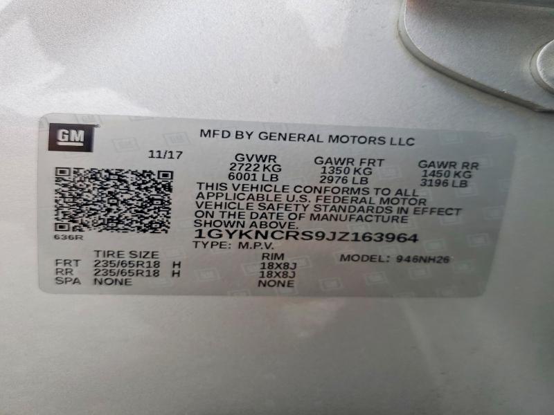 48174306 :رقم المزاد ، 1GYKNCRS9JZ163964 vin ، 2018 Cadillac Xt5 مزاد بيع