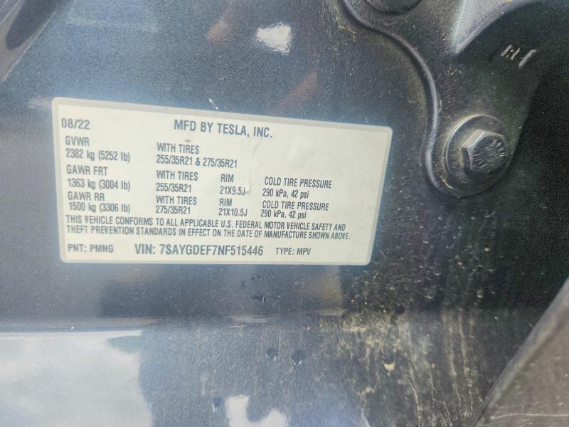 50093686 :رقم المزاد ، 7SAYGDEF7NF515446 vin ، 2022 Tesla Model Y مزاد بيع