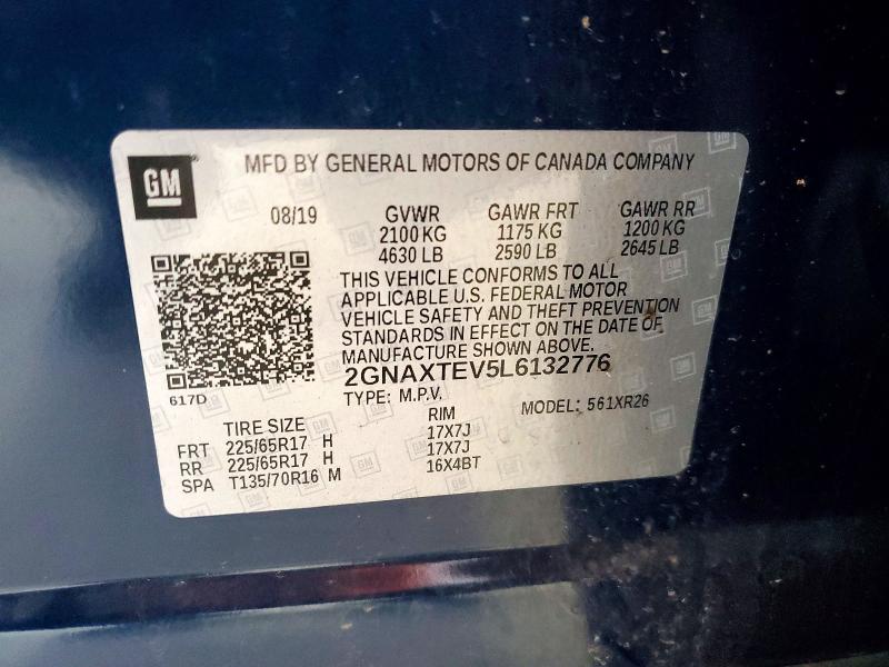 48235446 :رقم المزاد ، 2GNAXTEV5L6132776 vin ، 2020 Chevrolet Equinox مزاد بيع