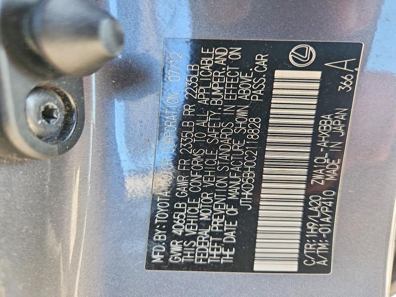 51824836 :رقم المزاد ، JTHKD5BH0C2118828 vin ، 2012 Lexus Ct مزاد بيع