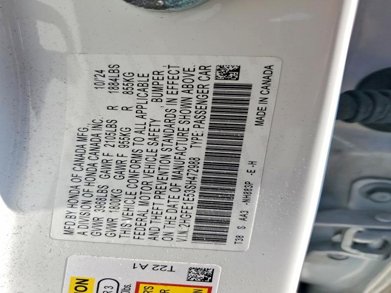 51719236 :رقم المزاد ، 2HGFE1E53SH472988 vin ، 2025 Honda Civic مزاد بيع