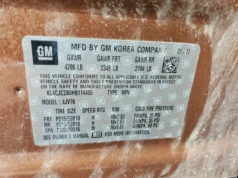 50056956 :رقم المزاد ، KL4CJCSB0HB114455 vin ، 2017 Buick Encore مزاد بيع