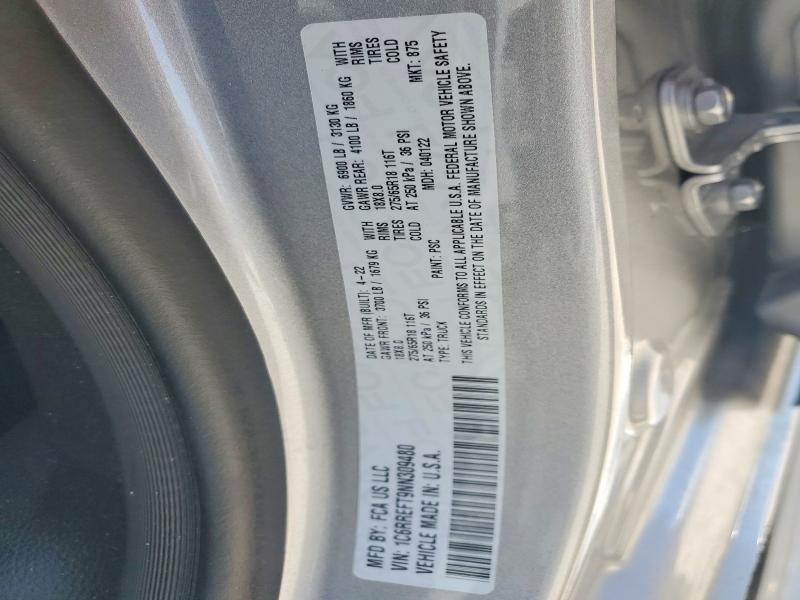 2022 Ram 1500 მანქანა იყიდება აუქციონზე, vin: 1C6RREFT9NN309480, აუქციონის ნომერი: 51290266