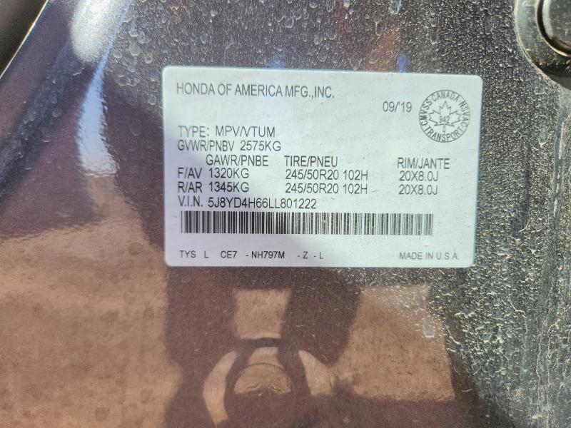51039026 :رقم المزاد ، 5J8YD4H66LL801222 vin ، 2020 Acura Mdx مزاد بيع