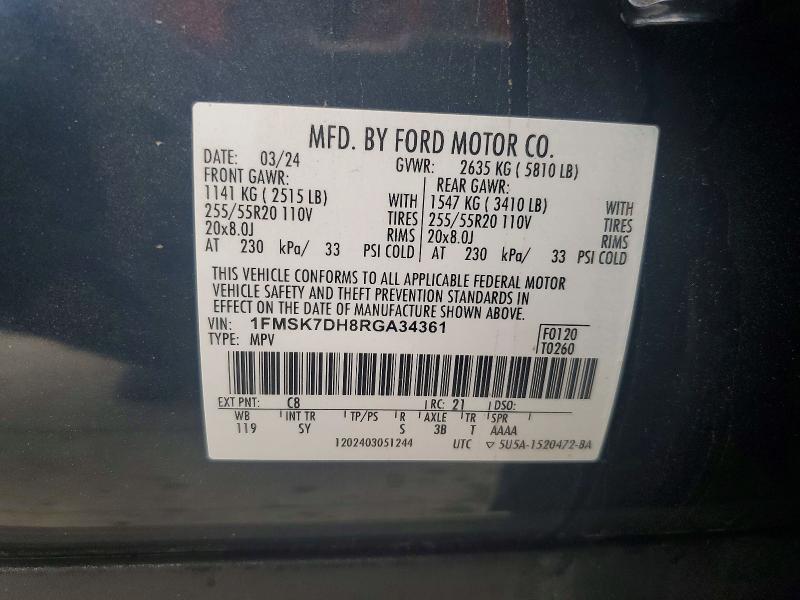 2024 Ford Explorer მანქანა იყიდება აუქციონზე, vin: 1FMSK7DH8RGA34361, აუქციონის ნომერი: 50659466