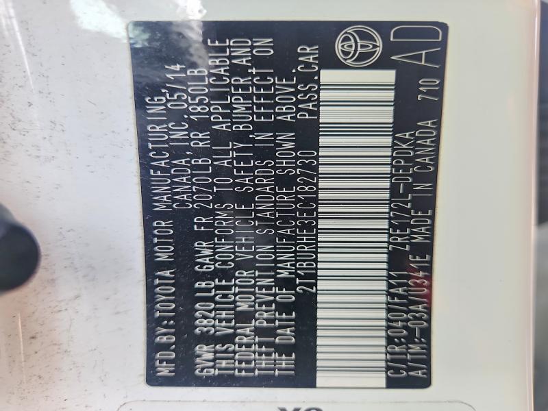 Aukcja sprzedaży 2014 Toyota Corolla, vin: 2T1BURHE3EC182730, numer aukcji: 51038736