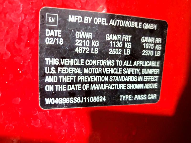 Продаж на аукціоні авто 2018 Buick Regal, vin: W04GS6SS6J1108624, номер лоту: 50961346