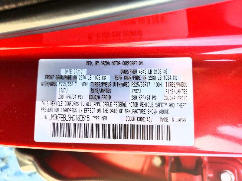 50151906 :رقم المزاد ، JM3KFBBL8H0180616 vin ، 2017 Mazda Cx-5 مزاد بيع