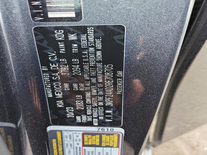 2024 Kia Forte მანქანა იყიდება აუქციონზე, vin: 3KPF24AD2RE708705, აუქციონის ნომერი: 48627436