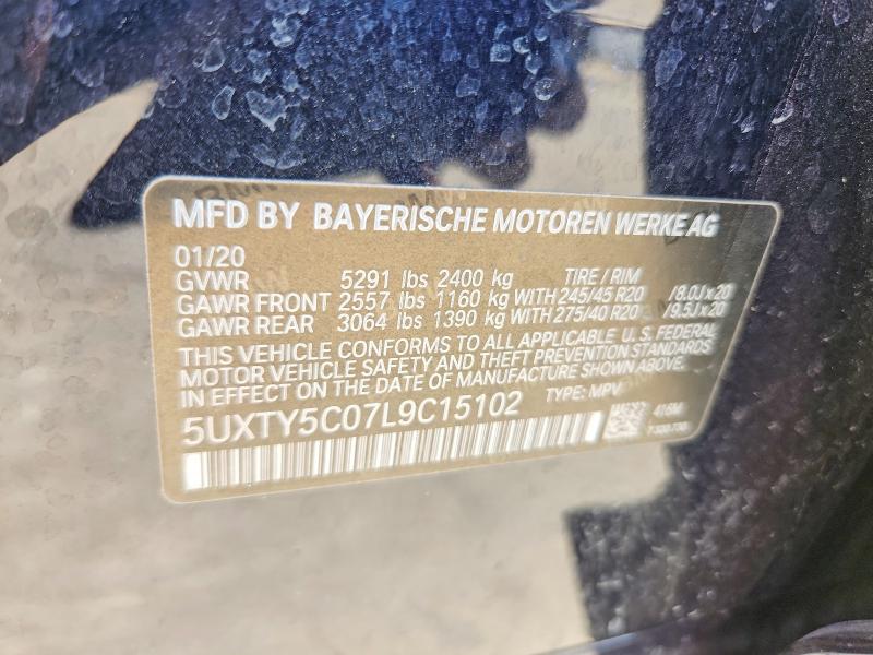 50410276 :رقم المزاد ، 5UXTY5C07L9C15102 vin ، 2020 Bmw X3 مزاد بيع