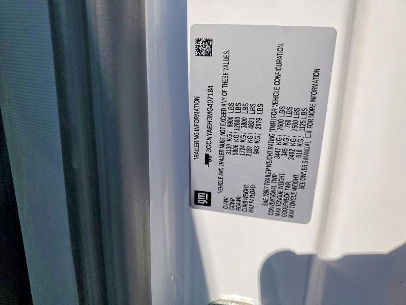 47915136 :رقم المزاد ، 3GCNYAEH3MG407184 vin ، 2021 Chevrolet Silverado مزاد بيع