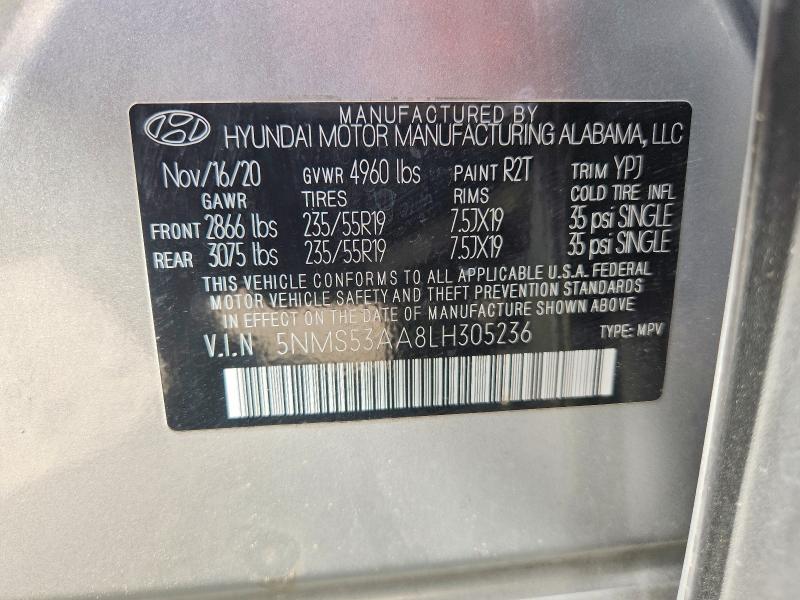 Продажа на аукционе авто 2020 Hyundai Santa Fe, vin: 5NMS53AA8LH305236, номер лота: 49741406