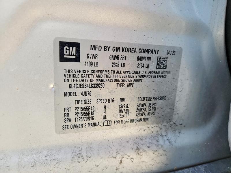2020 Buick Encore მანქანა იყიდება აუქციონზე, vin: KL4CJESB4LB339269, აუქციონის ნომერი: 48778896