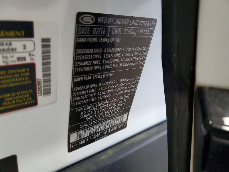 Aukcja sprzedaży 2016 Land Rover Range Rover, vin: SALGS3EF5GA282897, numer aukcji: 49340166